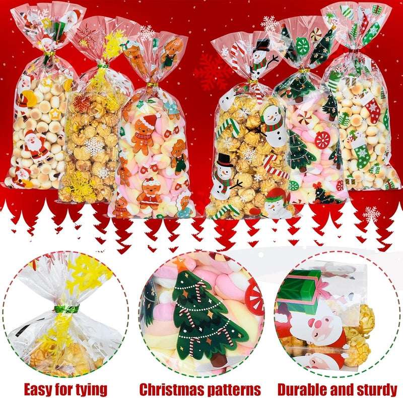 Tindobewan Christmas Treat Bags, 120Pcs Xmas Cellophane Goodie Bags with Twist Ties for Snacks Cookies Candy Gift Packing, Christmas Party Favors Supplies（10.6 x 5.1 Inches） - Image 5